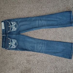 MISS CHIC Rhinestone Designer Boot Cut Denim Blue Jeans
